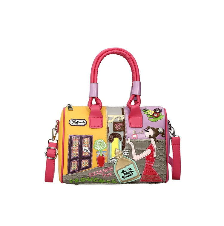PU Personality Stylish Shoulder Bags Design Patchwork Zipper Bags
