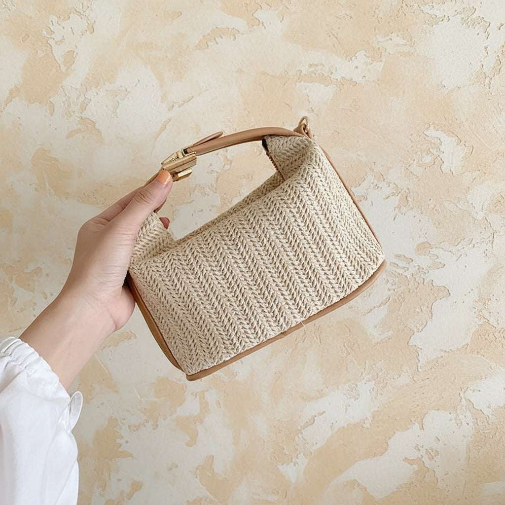 Summer Small Straw Handbag Shoulder Bag Woven Bucket Crossbody