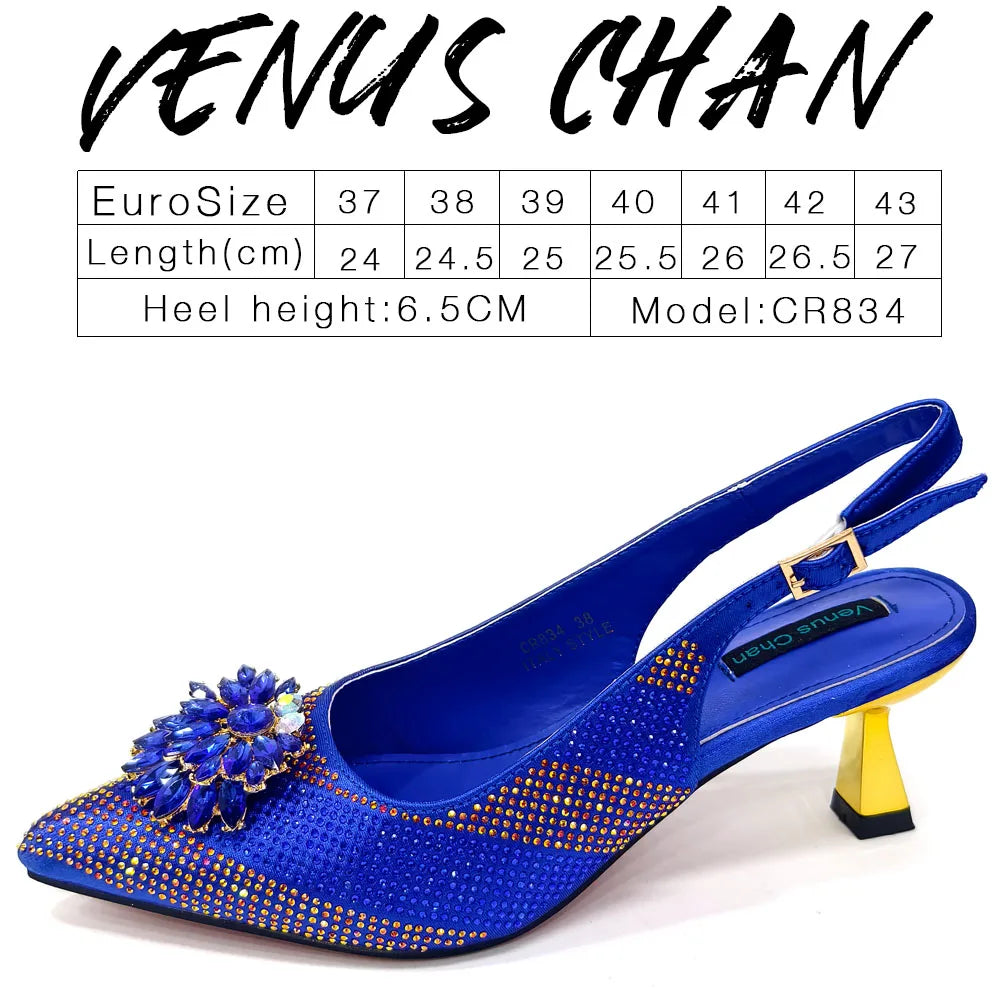 Venus Chan 2026 Italian Luxury Rhinestone Wine Pointed Toe High Heels with Matching Bag Set – Ideal for Parties and Special