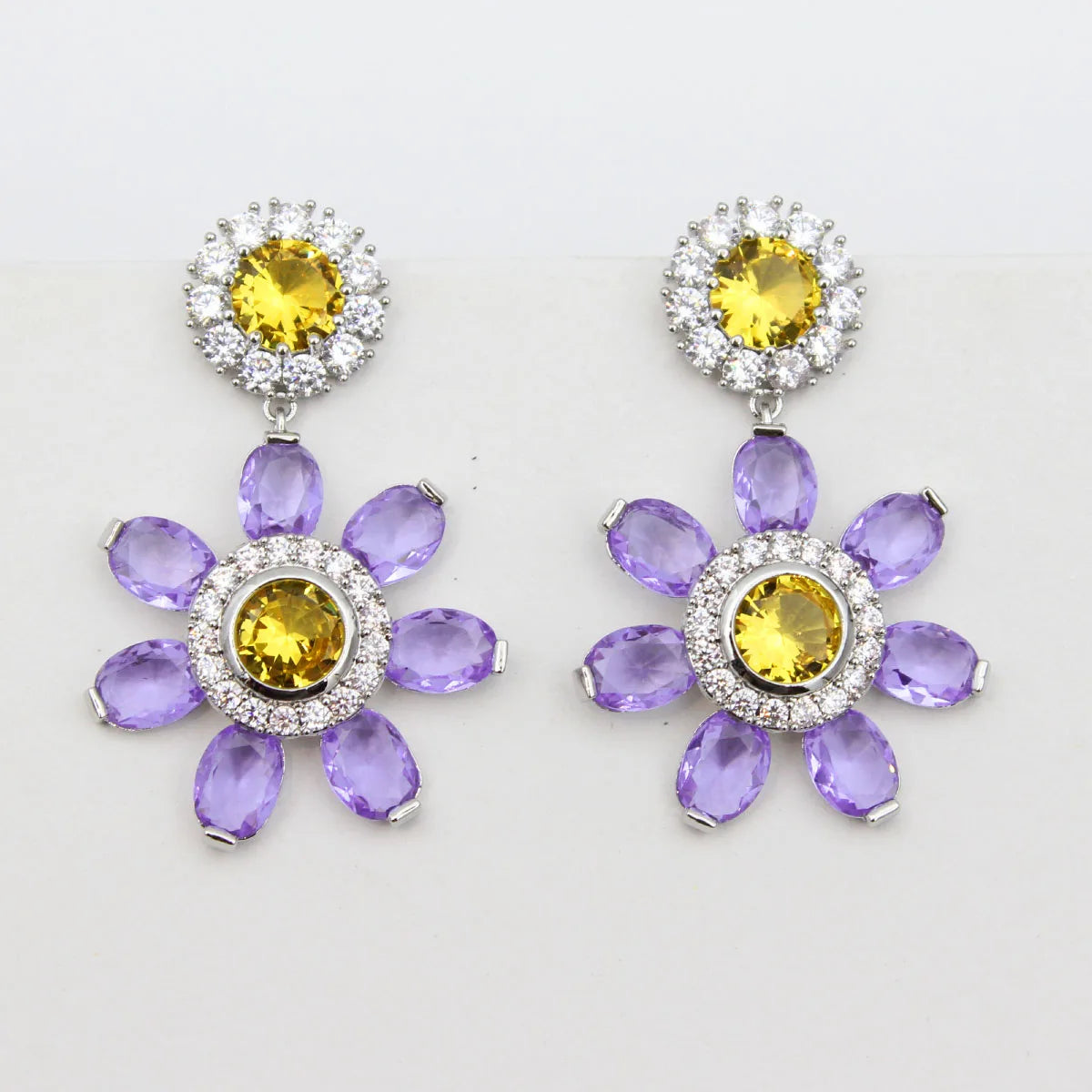 Colorful Purple Green Dangle Earrings for Women Luxury Jewelry Wedding Evening Party Big Drop Earrings Elegant Female Gift