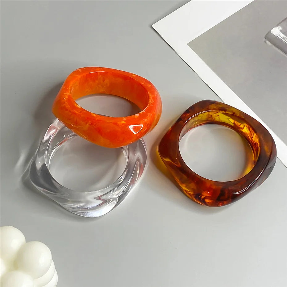 Vintage Coloful Irregular Acrylic Resin Chunky Bangles Kpop Geometric Charm Bracelets