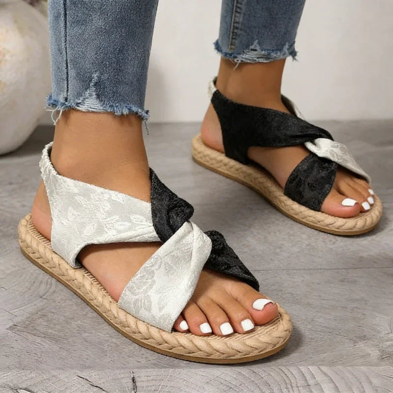 Summer Bohemian Style Sandals Comfortable Linen Cross-Tie Beach Lightweight