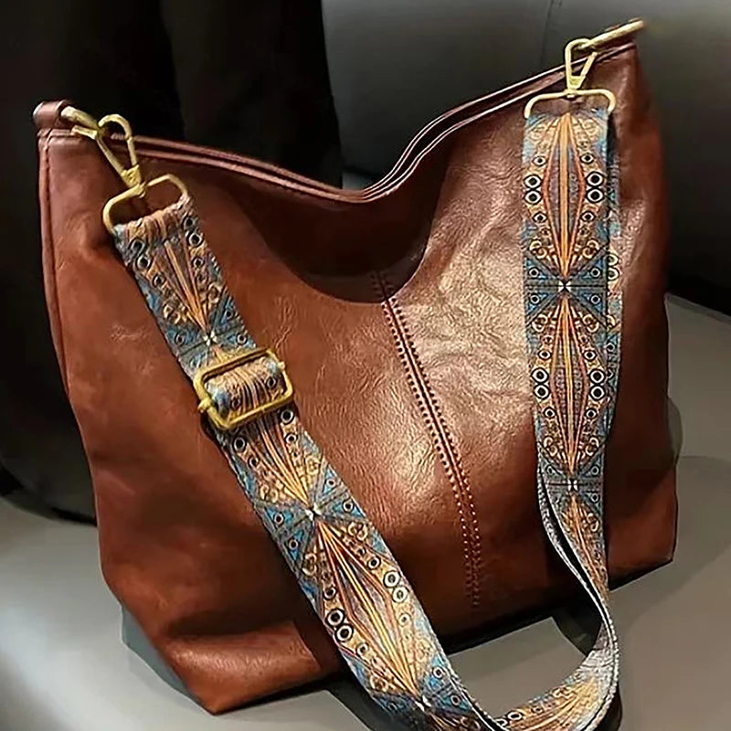 Wide Geometric Strap Shoulder Bag Large Capacity Crossbody Bags,Retro