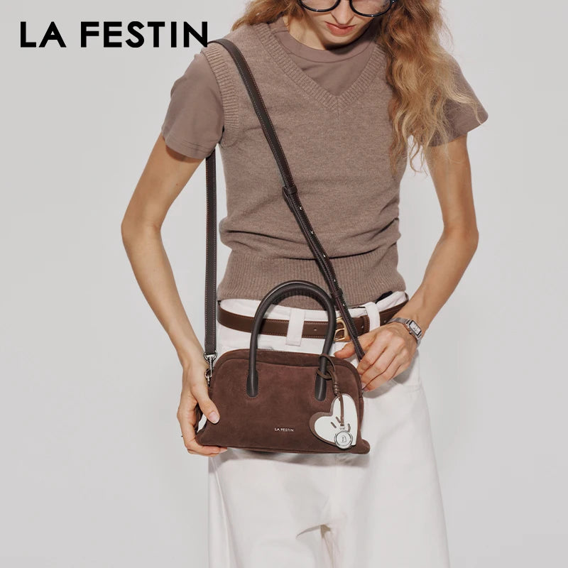 LA FESTIN Suede Boston Bag