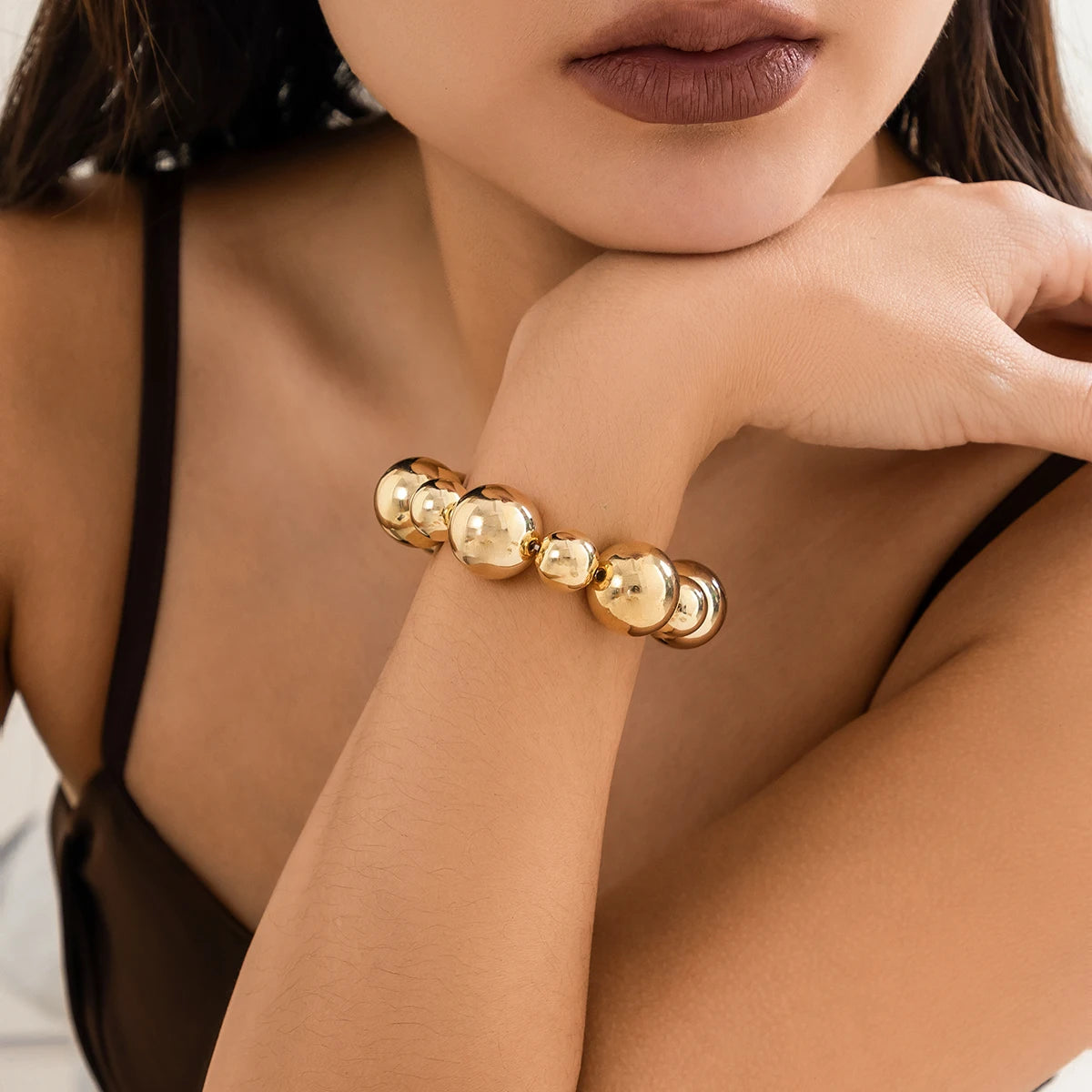 Korean Elegant Big CCB Ball Bead Chain Bracelet Punk