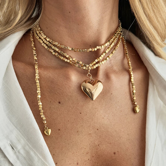 Vintage Gold Heart Pendant Long Necklace
