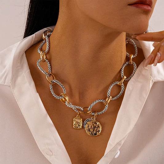 Vintage Twisted Chain Coin Pendant Necklace
