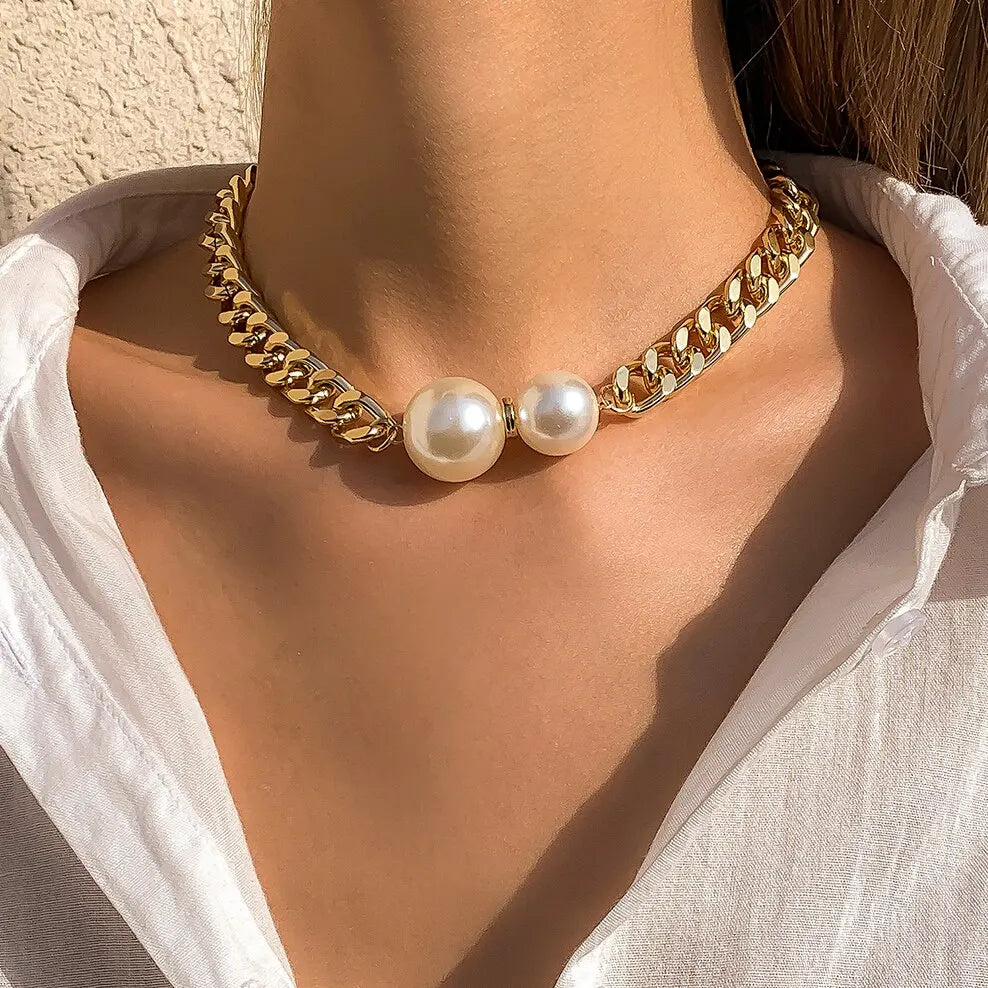 Vintage Pearl Cuban Chain Necklace