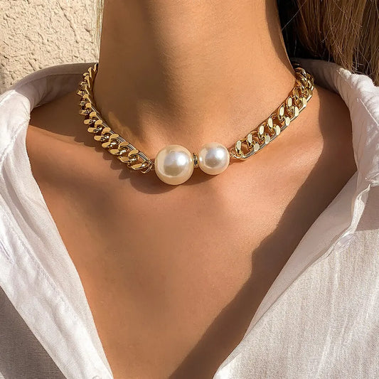 Vintage Pearl Cuban Chain Necklace