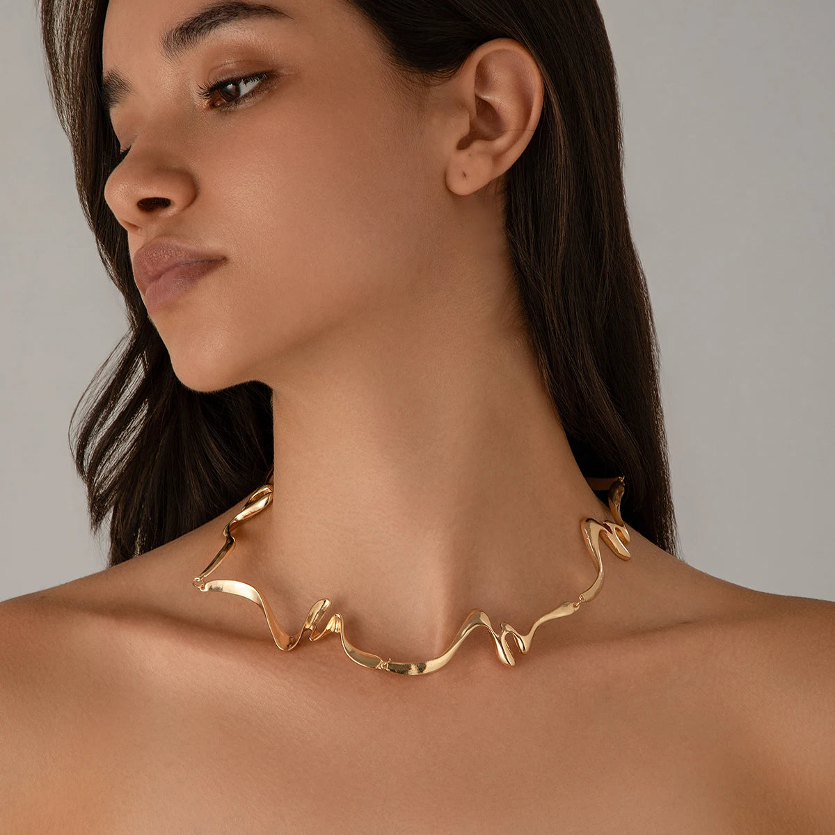 Wave Torque Gold Choker Necklace
