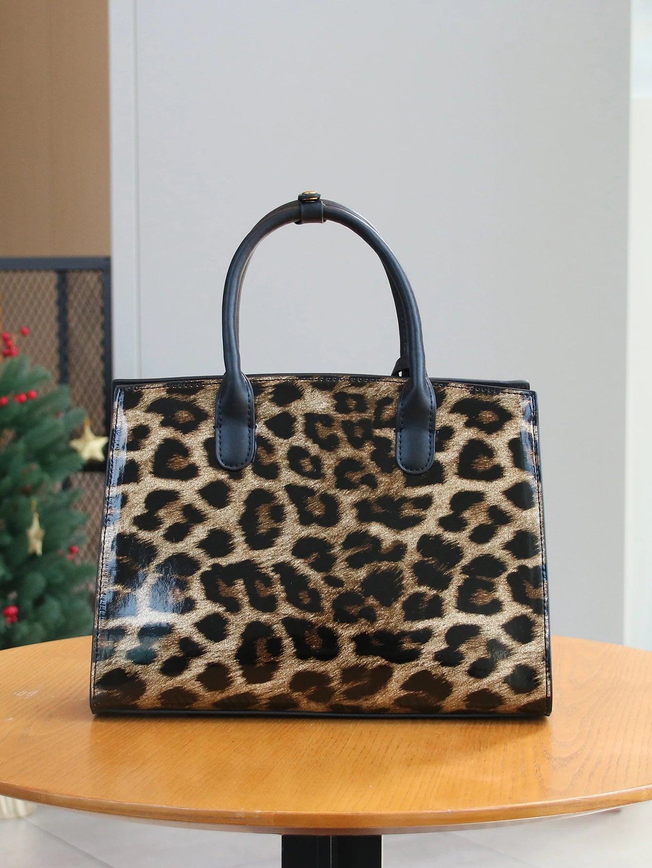Patent Leopard Print Tote Bag