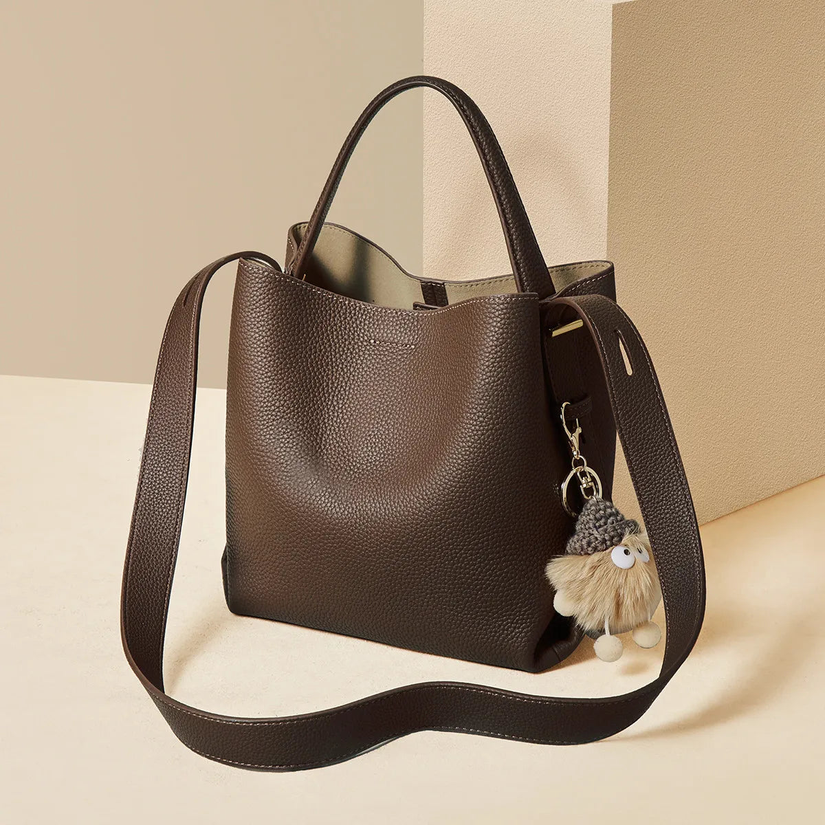 FOXER Leather Bucket Shoulder Bag