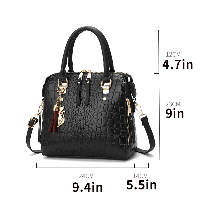 Crocodile Embossed Satchel Tote Bag