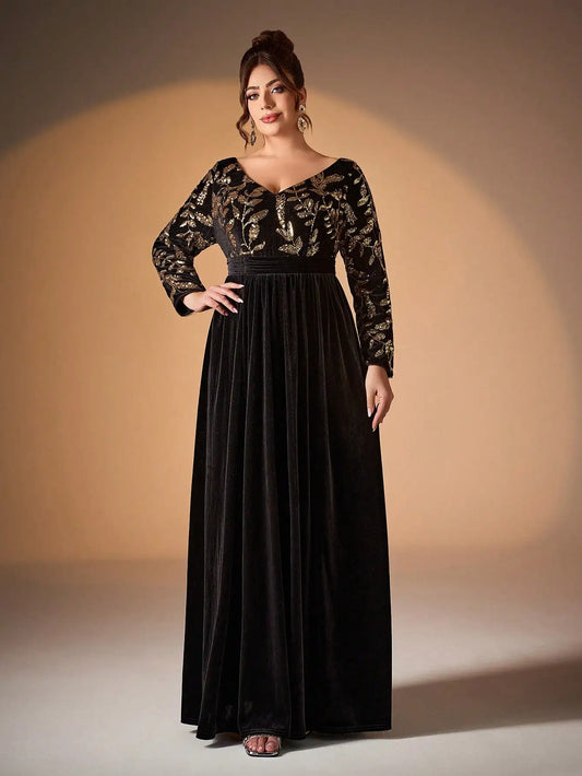 Long Sleeve Velvet Sequin Maxi Dress