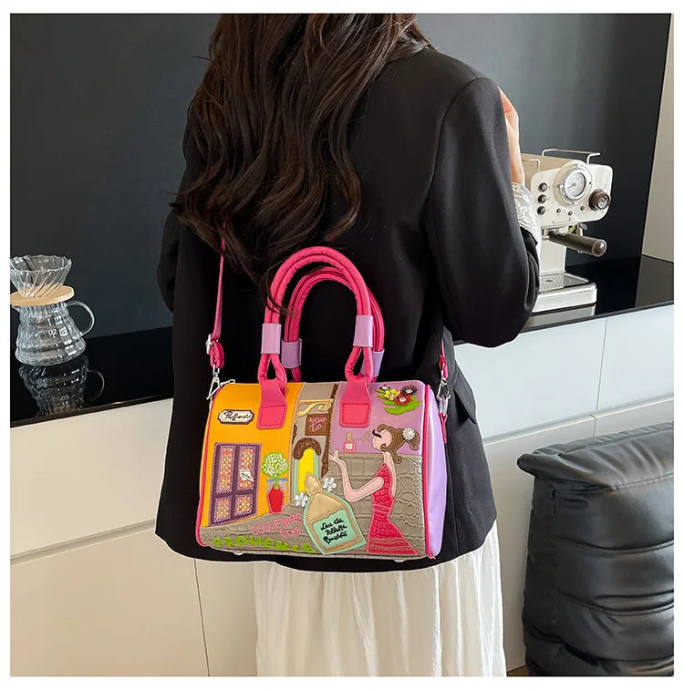 PU Personality Stylish Shoulder Bags Design Patchwork Zipper Bags