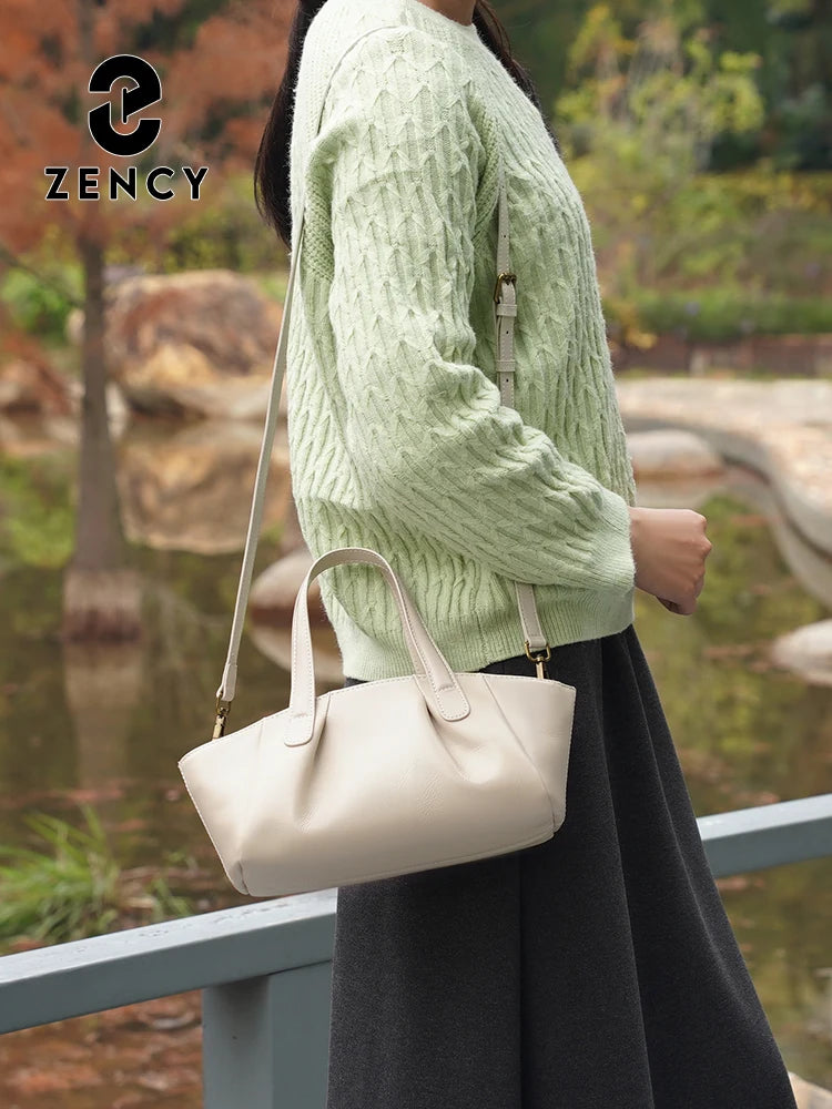 Zency Genuine Leather Ruched Crossbody Bag