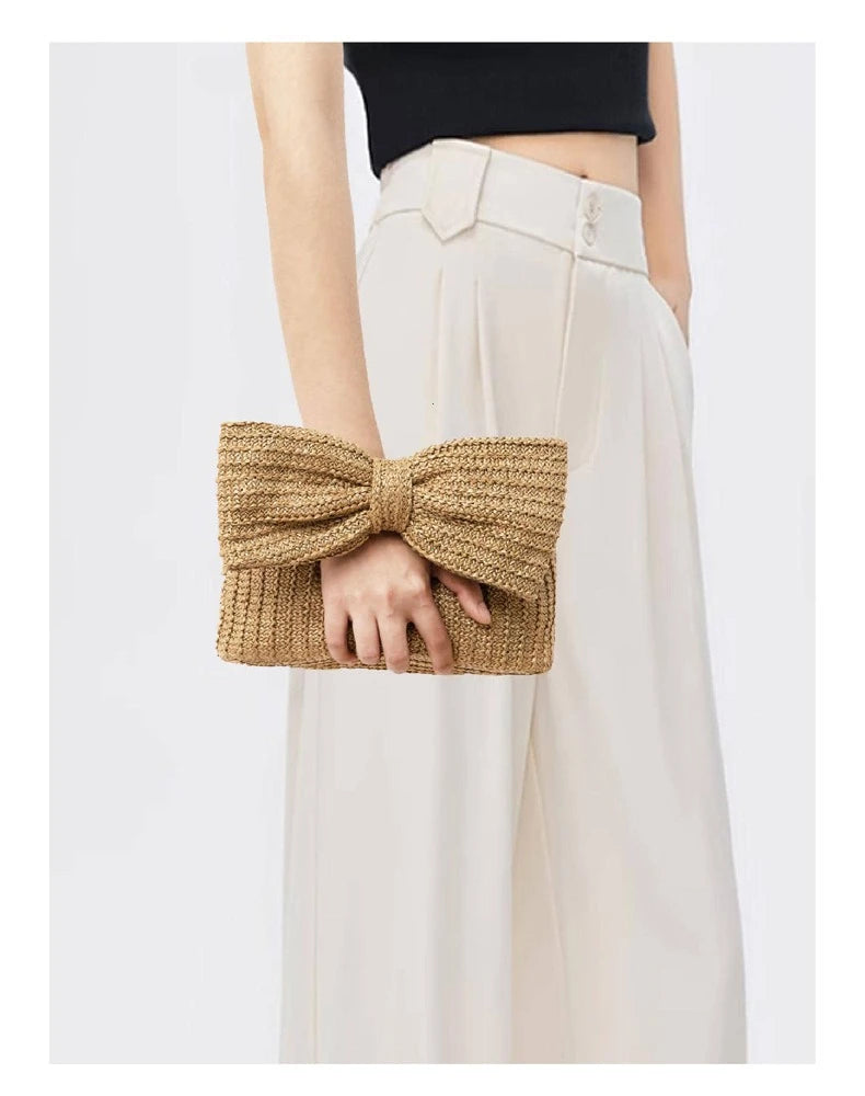 Bowknot Straw Woven Handbag