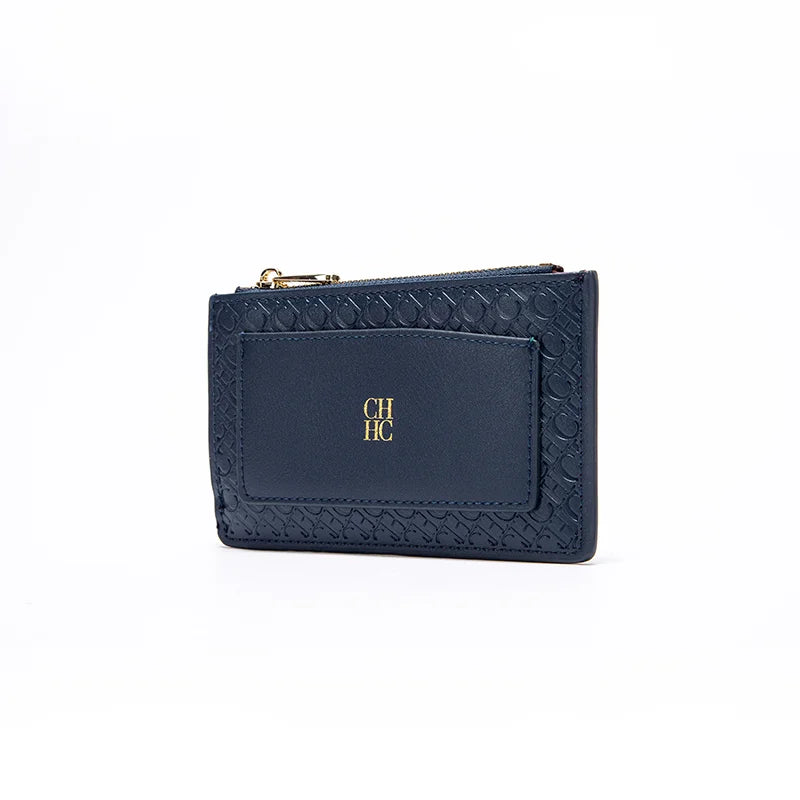 Embossed PU Leather Card Holder Zipper Coin Purse Slim