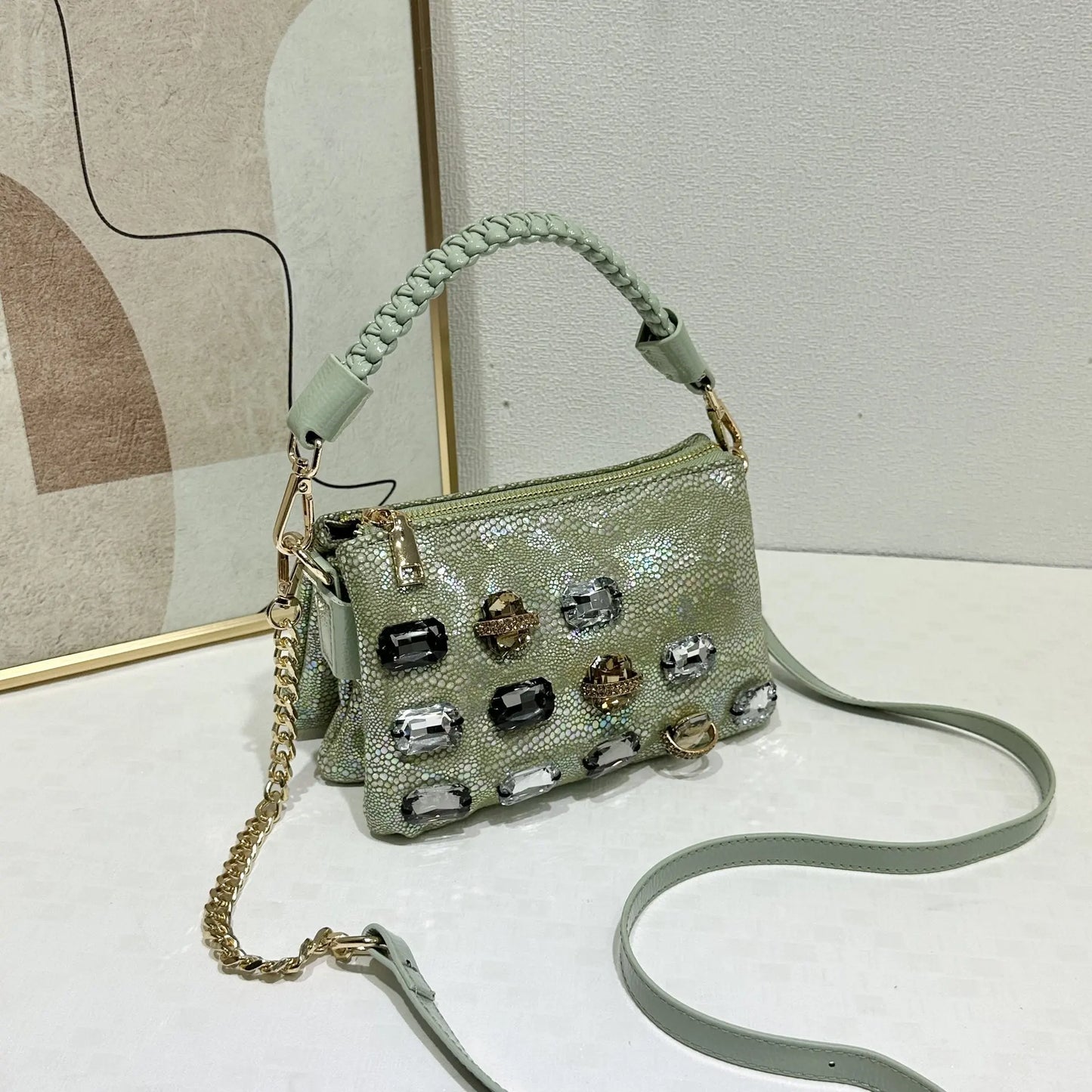 Diamond Leather Crossbody Shoulder Bag