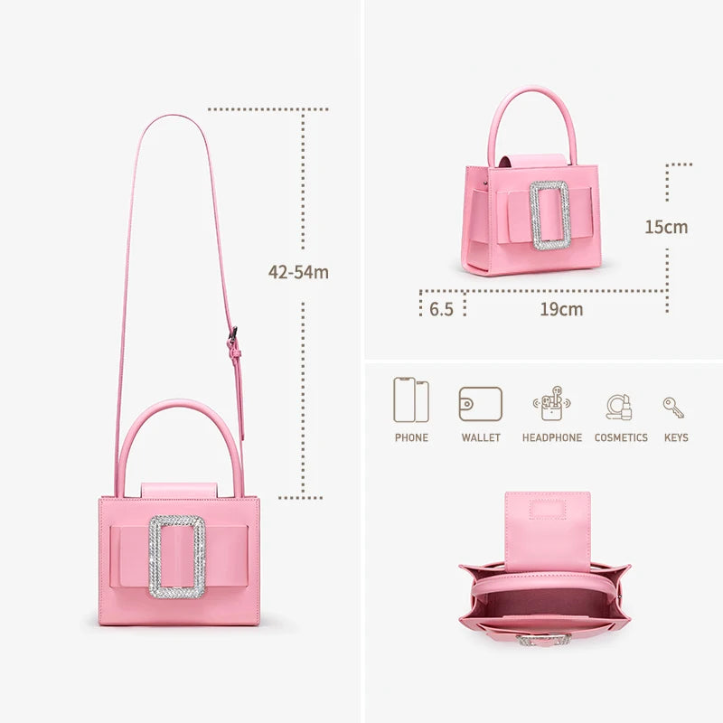 Pink Leather Boxy Handbag