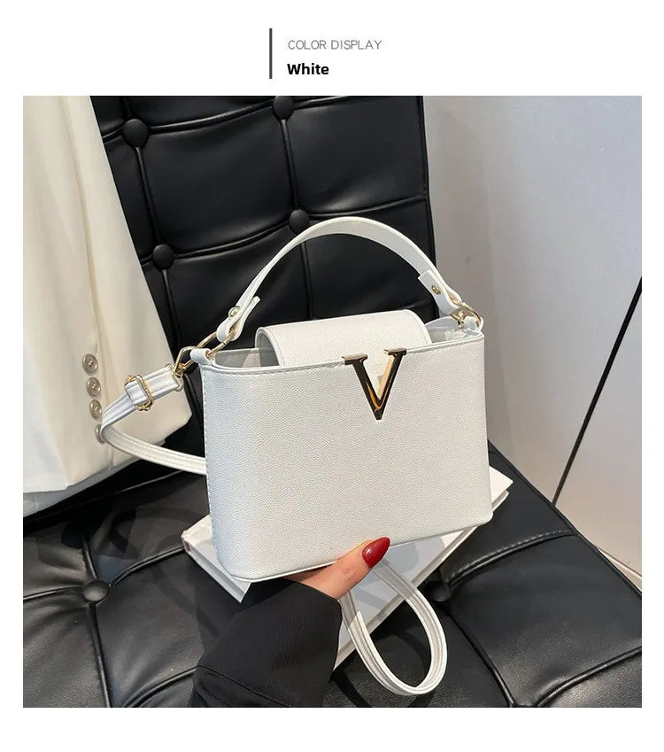 V-Shaped PU Leather Bucket Bag