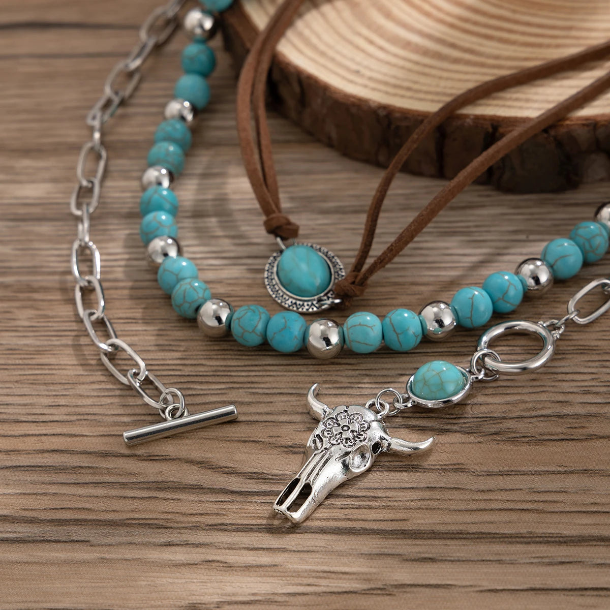 3pcs Set Vintage Ethnic Style Bull Necklace