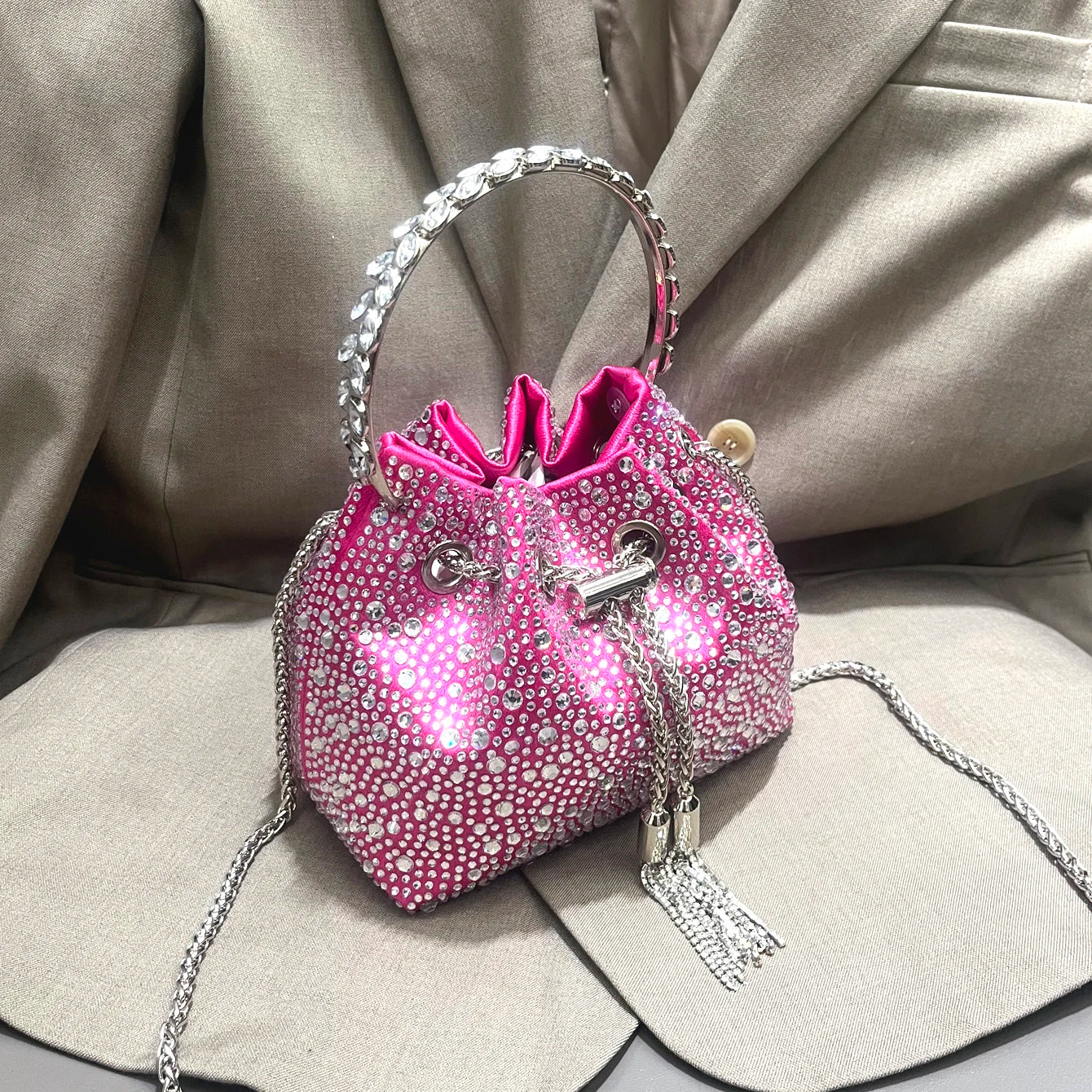Crystal Handle Evening Clutch Bag
