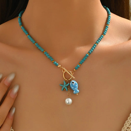 Ceramic Fish & Starfish Pendant Necklace