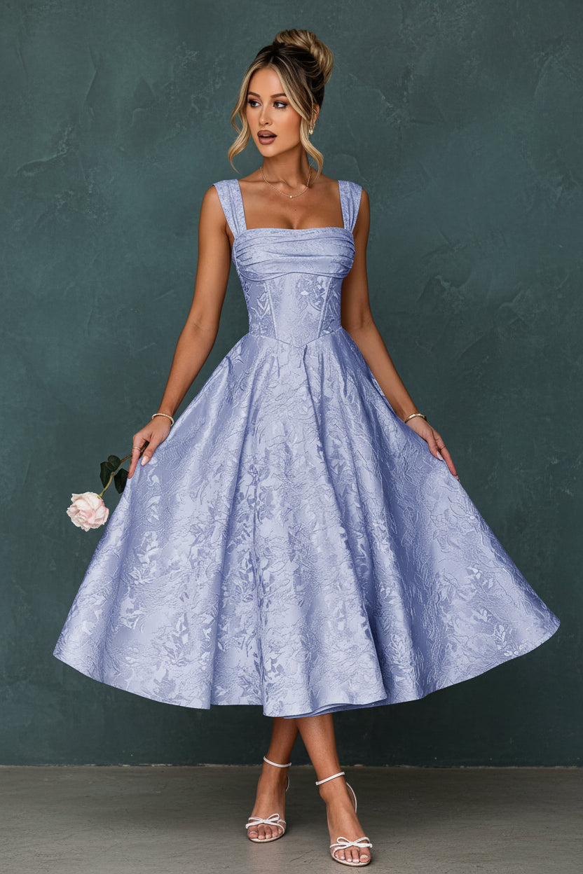 Cap Sleeve Jacquard Prom Dresses for Teens Floral Satin