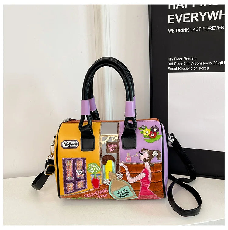 PU Personality Stylish Shoulder Bags Design Patchwork Zipper Bags