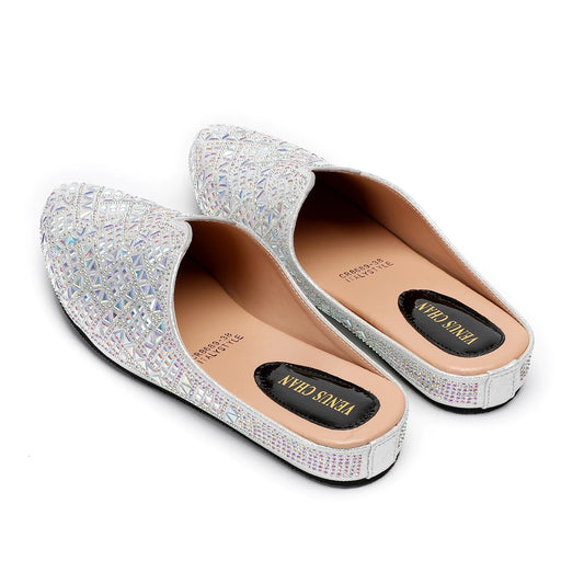 Latest Design Nigeria Silver Color Half Shoes Elegant Flat
