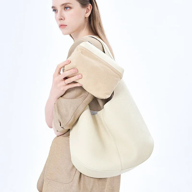 Genuine Cowhide Slouchy Hobo Tote Bag