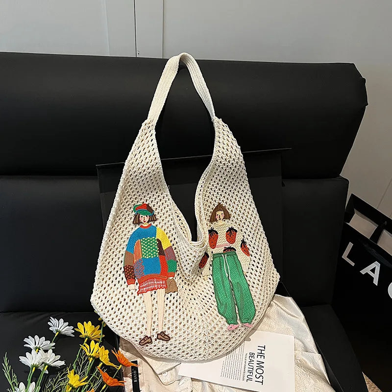 Lightweight woven shoulder bag for casual use.