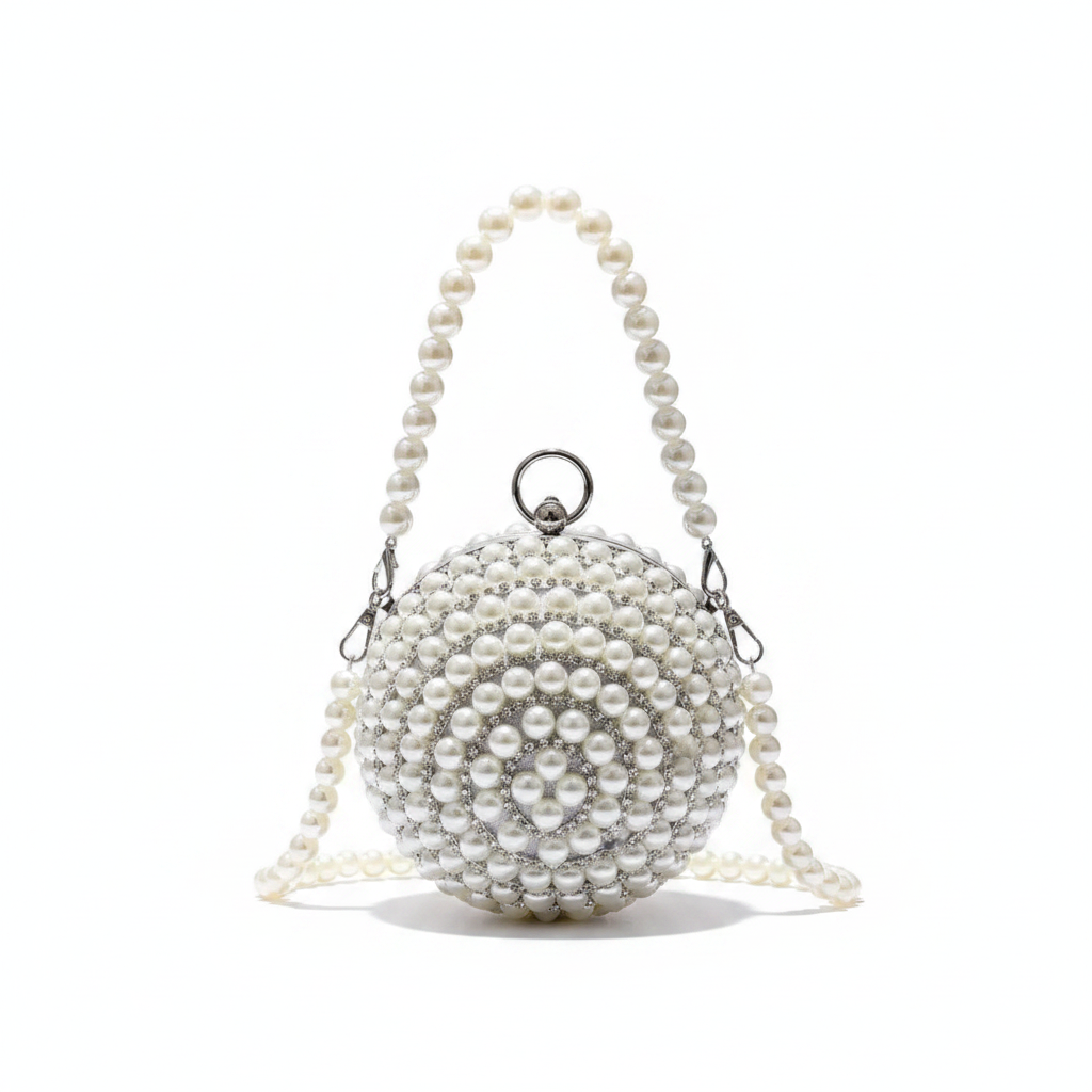 Round Pearl Clutch Purse Handbag Luxury Elegant Evening Bag Ring Handle For Women Bride Bridesmaid Wedding Party Handbag Purses