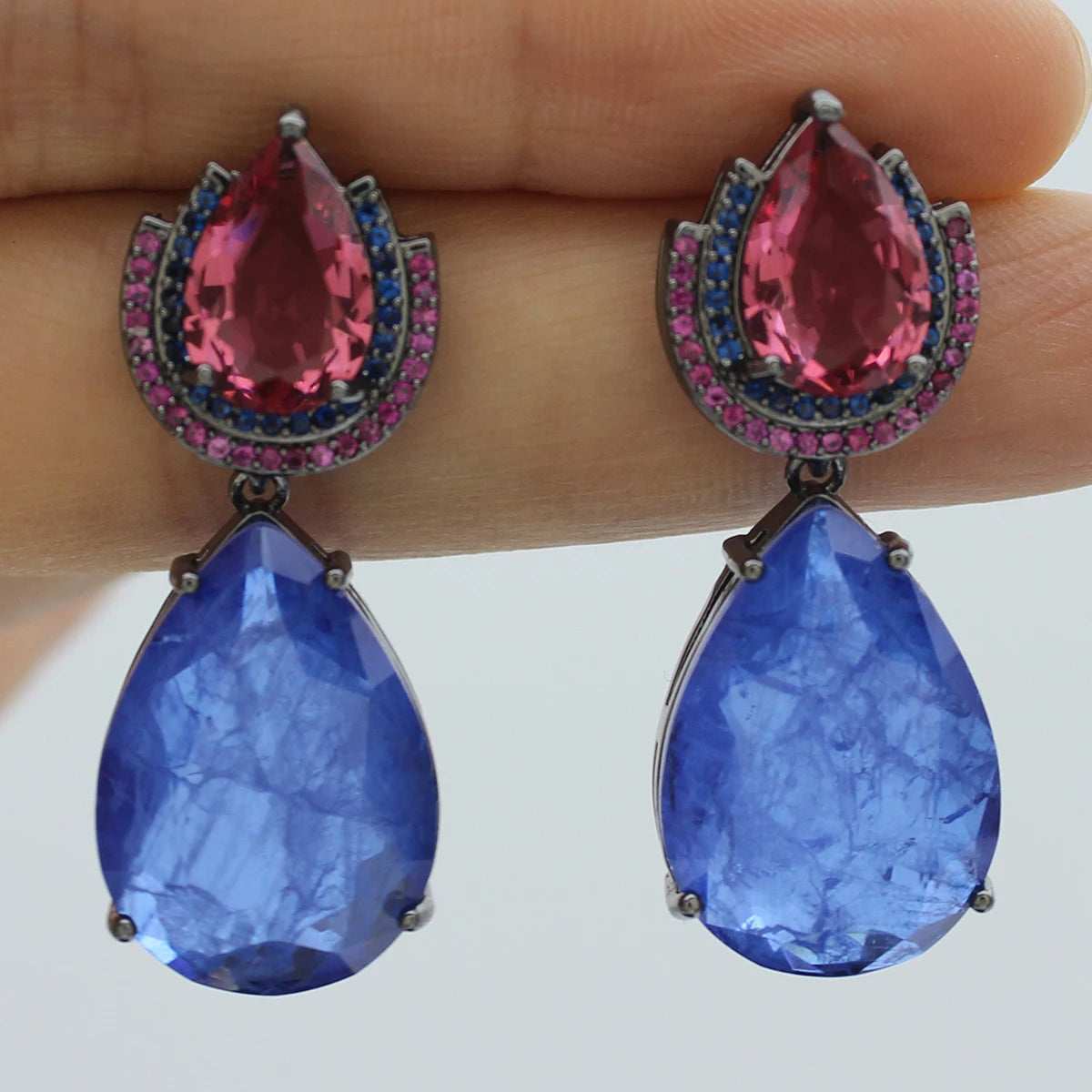 Colorful Purple Green Dangle Earrings for Women Luxury Jewelry Wedding Evening Party Big Drop Earrings Elegant Female Gift