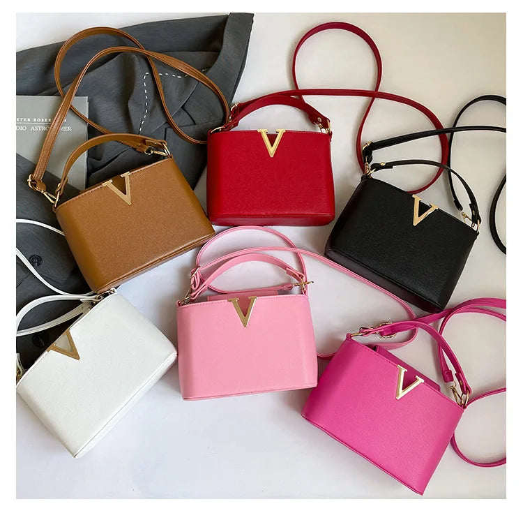 V-Shaped PU Leather Bucket Bag