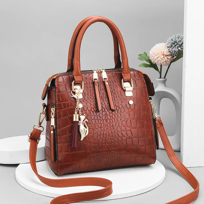 Crocodile Embossed Satchel Tote Bag