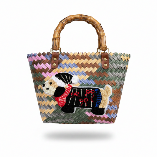 Retro Woven Dachshund Tote Beach Bag