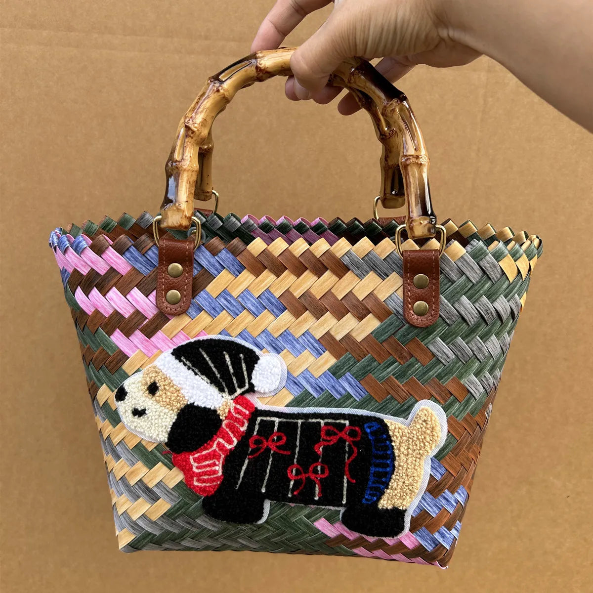 Retro Woven Dachshund Tote Beach Bag