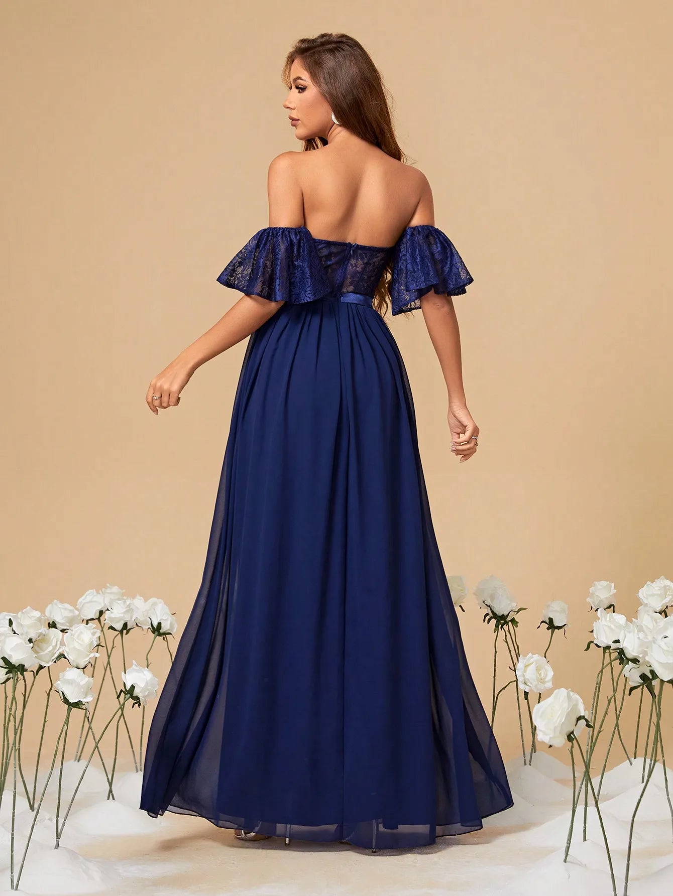 Lace Cutout Chiffon Prom Dress