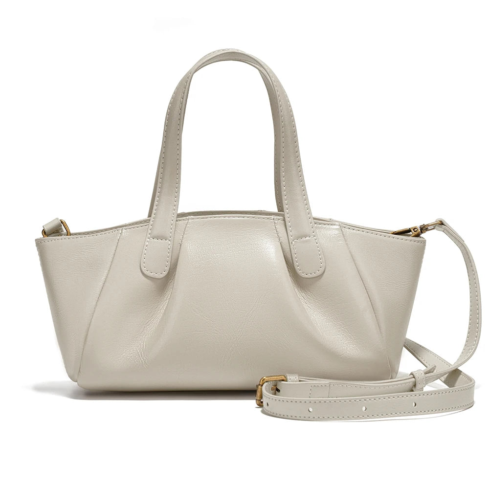 Zency Genuine Leather Ruched Crossbody Bag