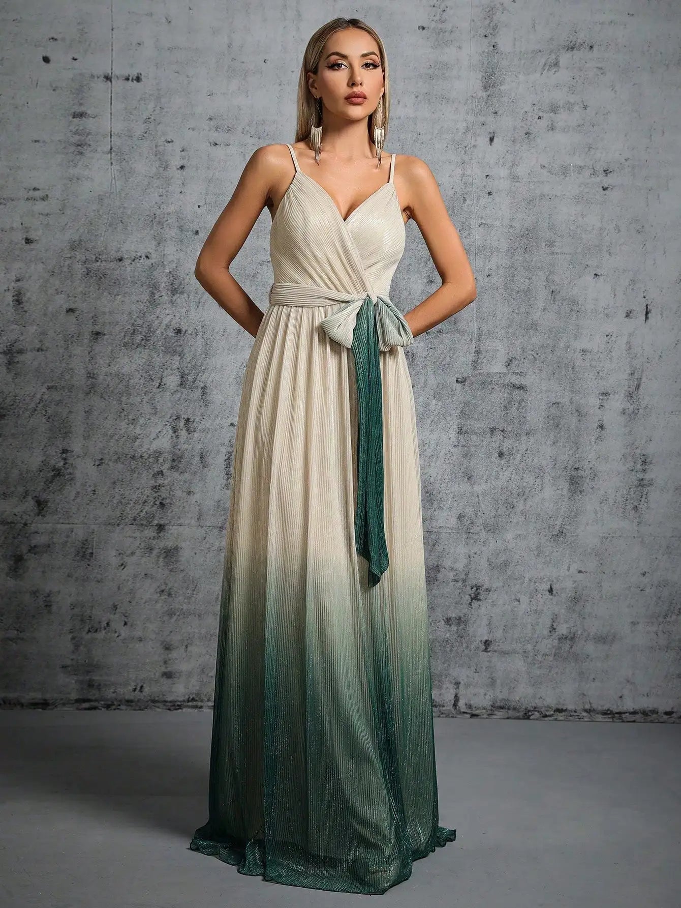 Plus Size Halter V-Neck Evening Gown
