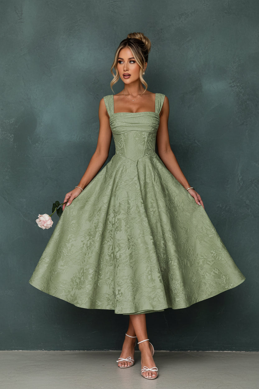 Cap Sleeve Jacquard Prom Dresses for Teens Floral Satin