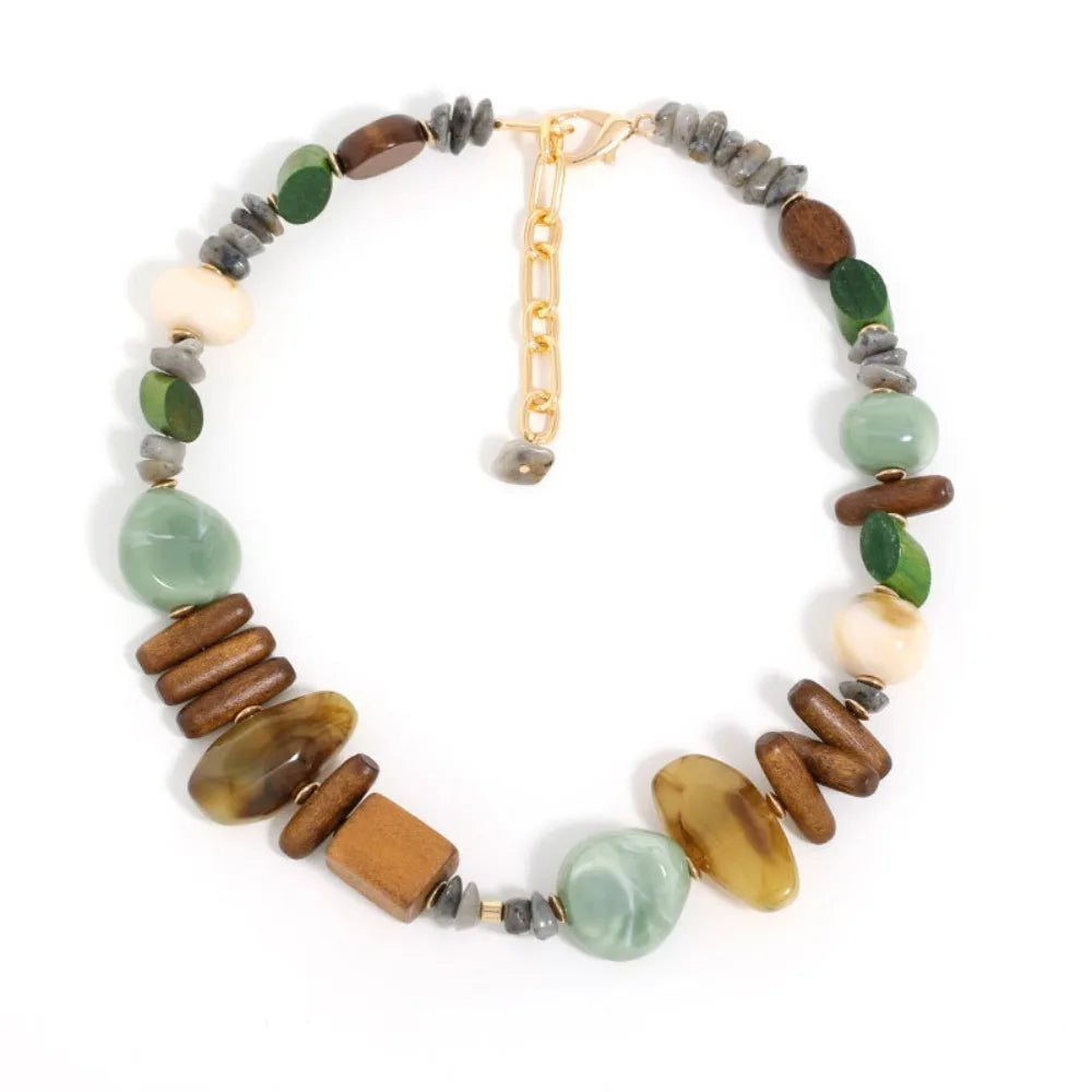 Bohemian Stone & Wood Necklace