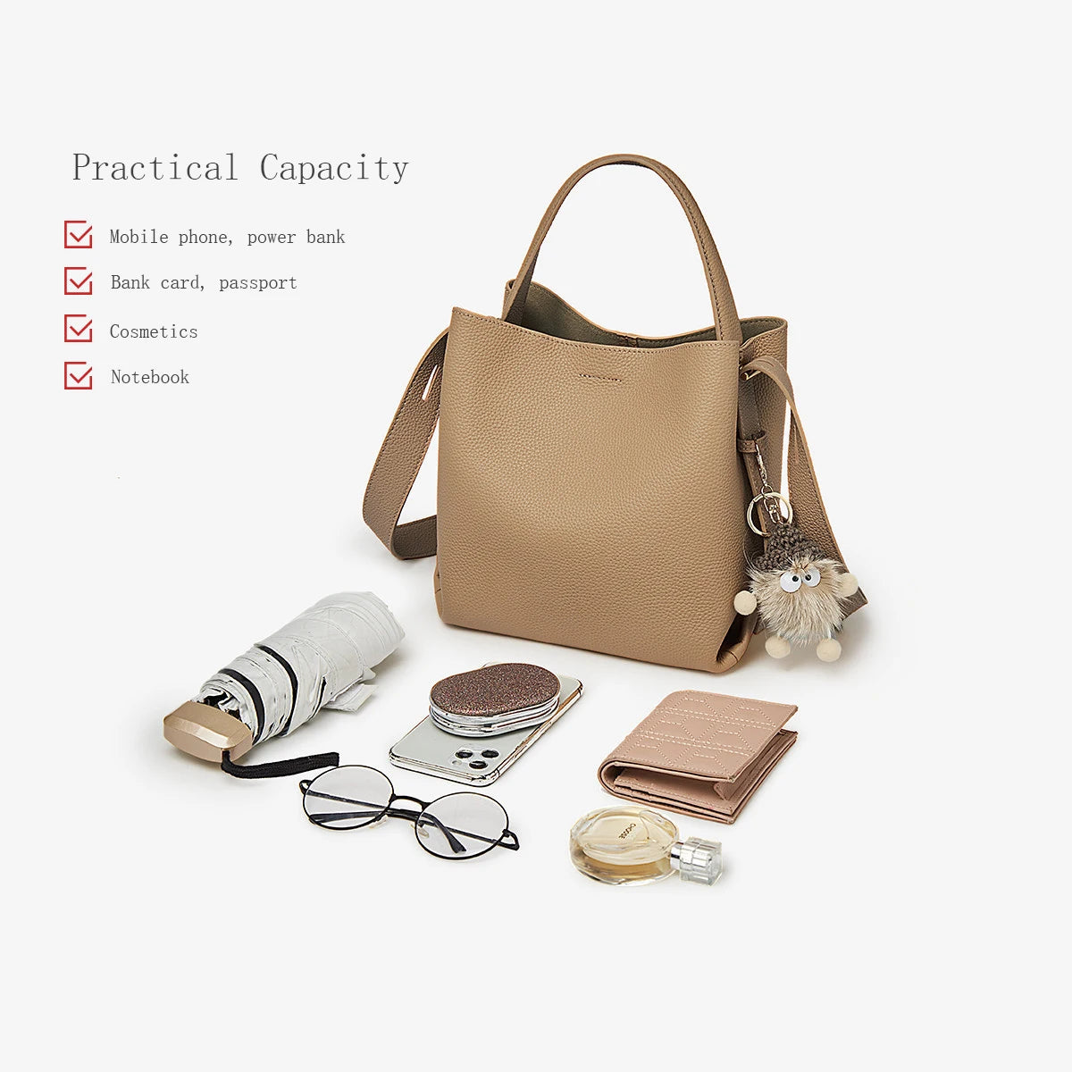FOXER Leather Bucket Shoulder Bag