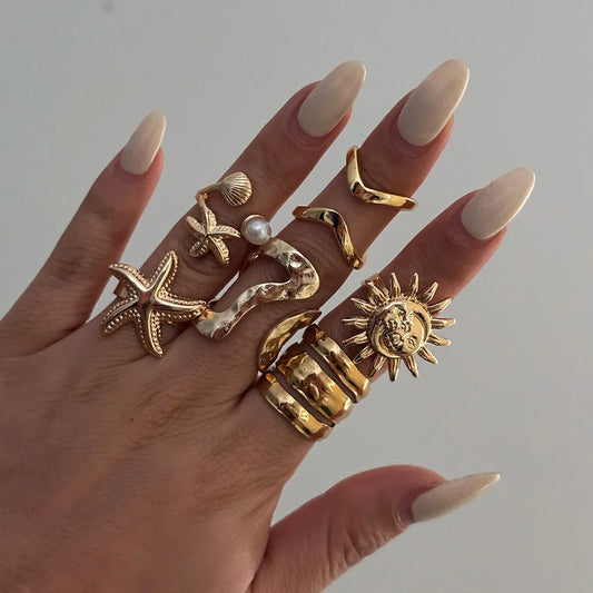 Sun & Starfish Ring Set