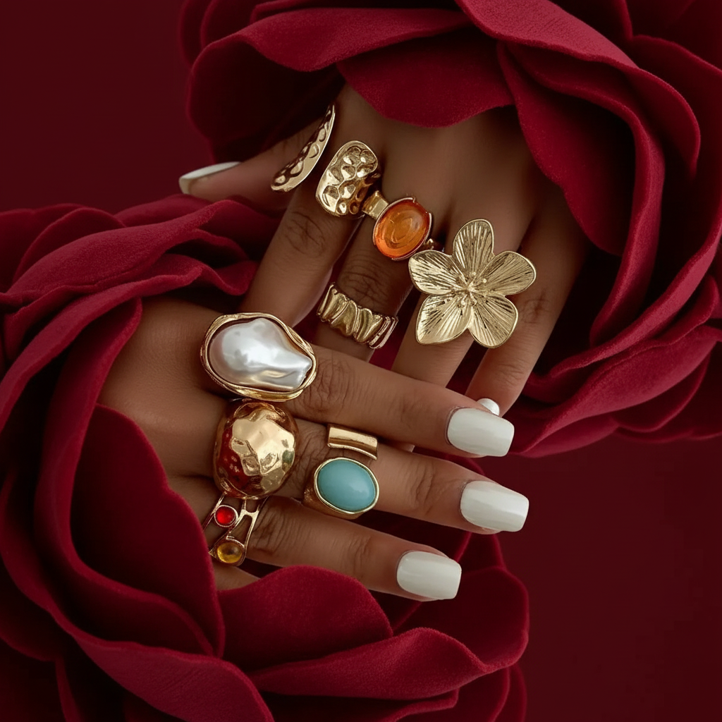 Pearl Flower Ring Set