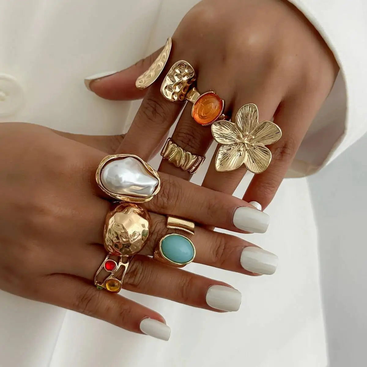 Pearl Flower Ring Set