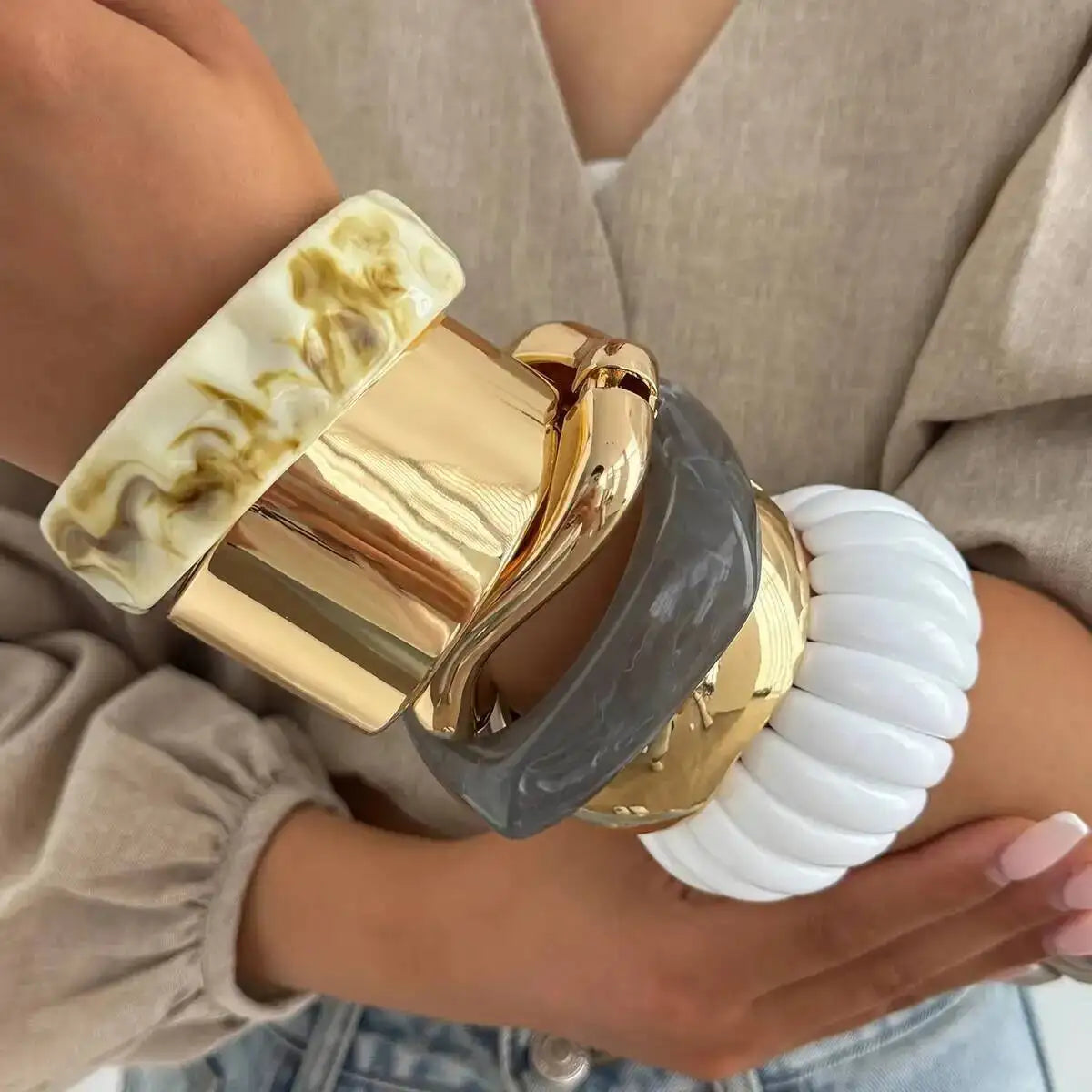 Bohemian Resin Acrylic Bracelet Punk Smooth Metal Open Bangle