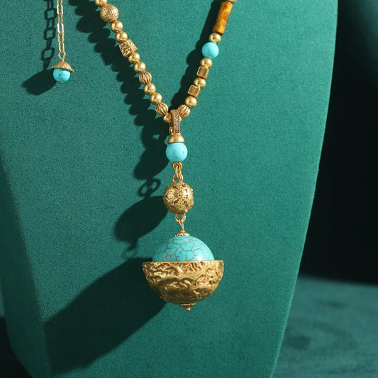 Vintage Turquoise Beaded Necklace & Earrings Set